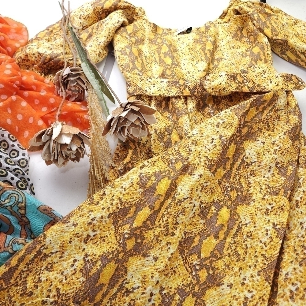 New Anthropologie Faithful the Brand Yellow Brown Boho Maxi Dress Sz 8 - Picture 6 of 13